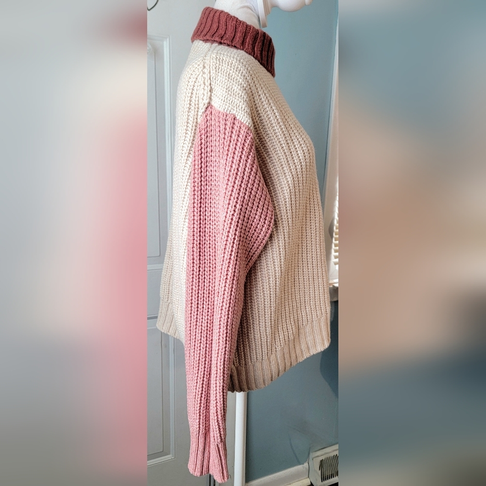 Marine Layer Juniper Oversized Colorblock Turtleneck Sweater Womens S Cream Pink - Picture 5 of 13